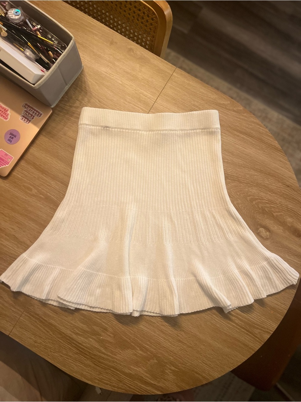 Free People Cream Knit Flared Skirt